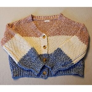 ANDTHEWHY Womens Cropped Knit Sweater Tri Color Buttons Sz S/M